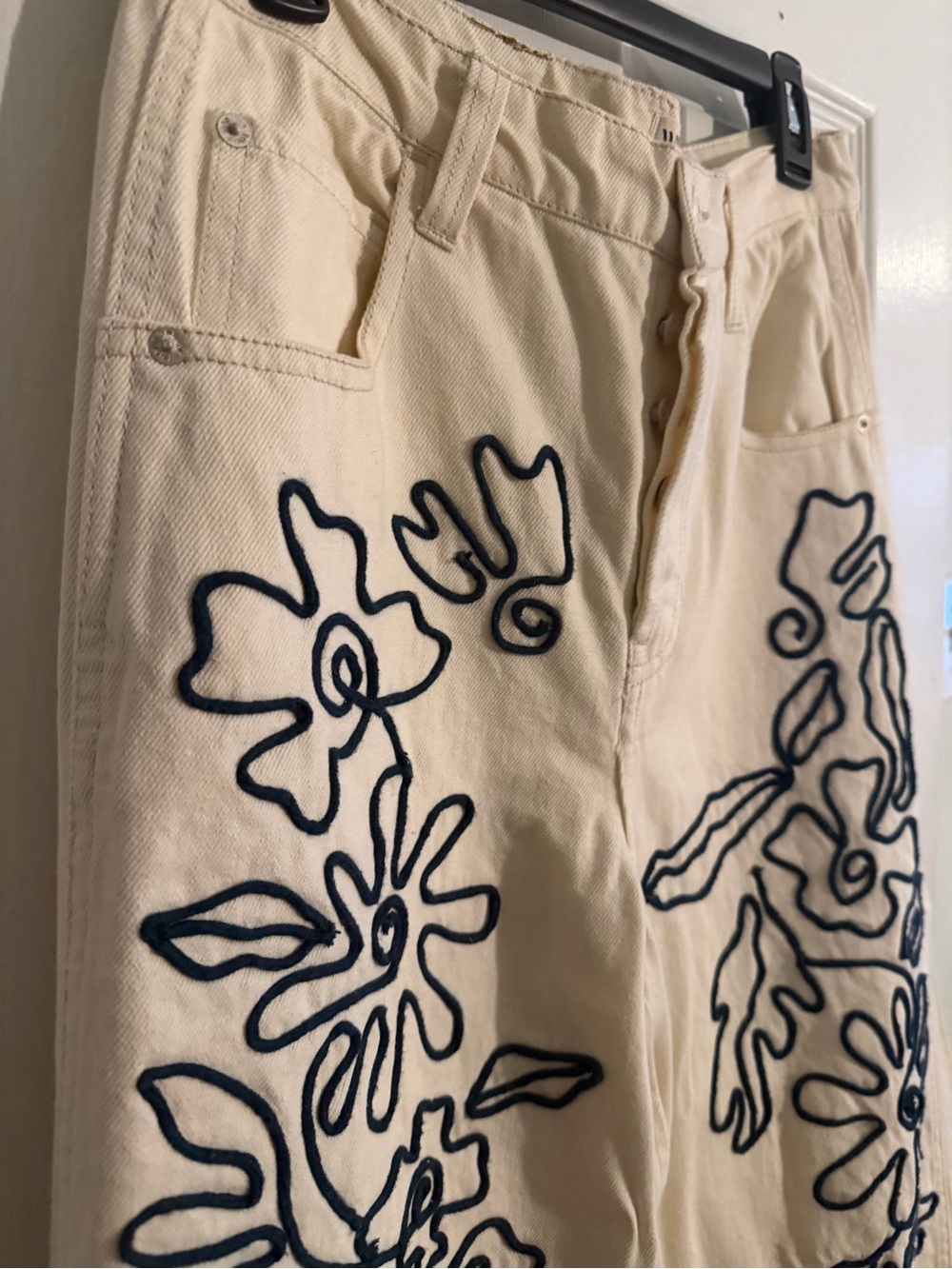 Free People Good Luck Soutache Cropped Barrel-leg Jeans In Ivory. - Picture 3 of 8